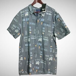 QuickSilver Button Down shirt Mens Large Short Sleeve Brand New With Tags Blue